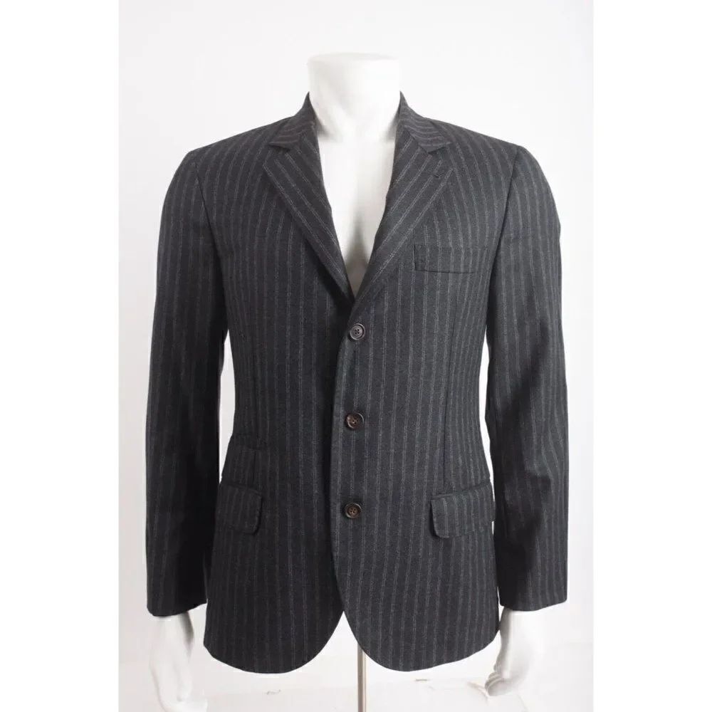 Brunello Cucinelli Mens Wool Suit Jacket Chalk Stripe Gray IT 50 US M $3895 NWT